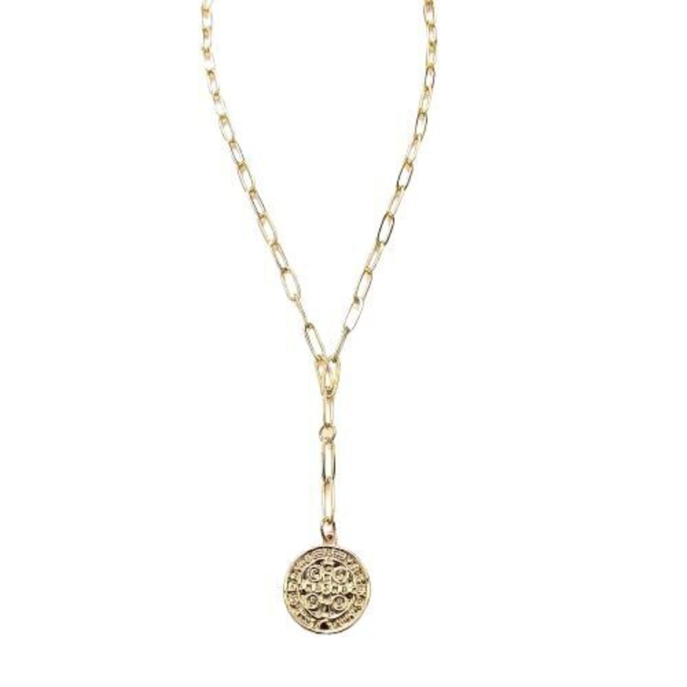 6758 Gold Coin Charm Lariat Plated Paperclip Chain Linked Paper Clips